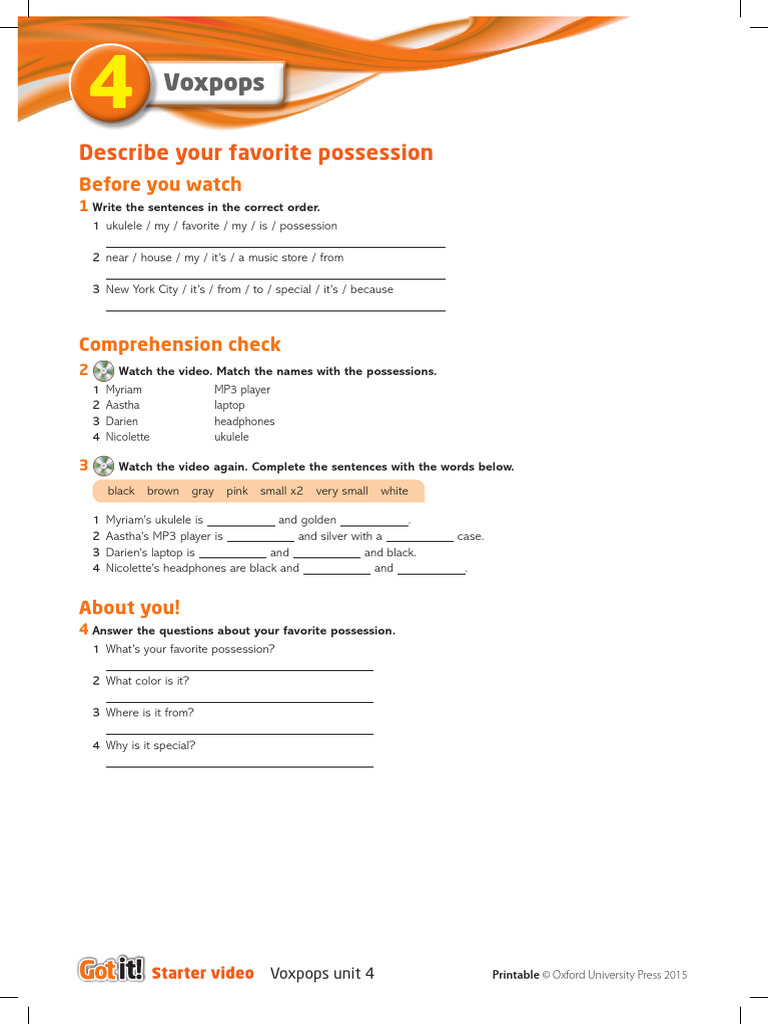 Voxpops: Favorite Possessions Activity | PDF