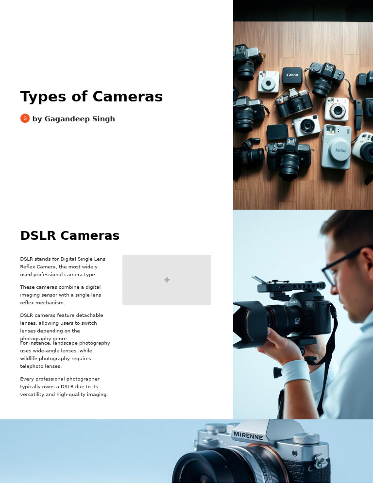 Types of Cameras Explained | PDF | Digital Single Lens Reflex Camera ...