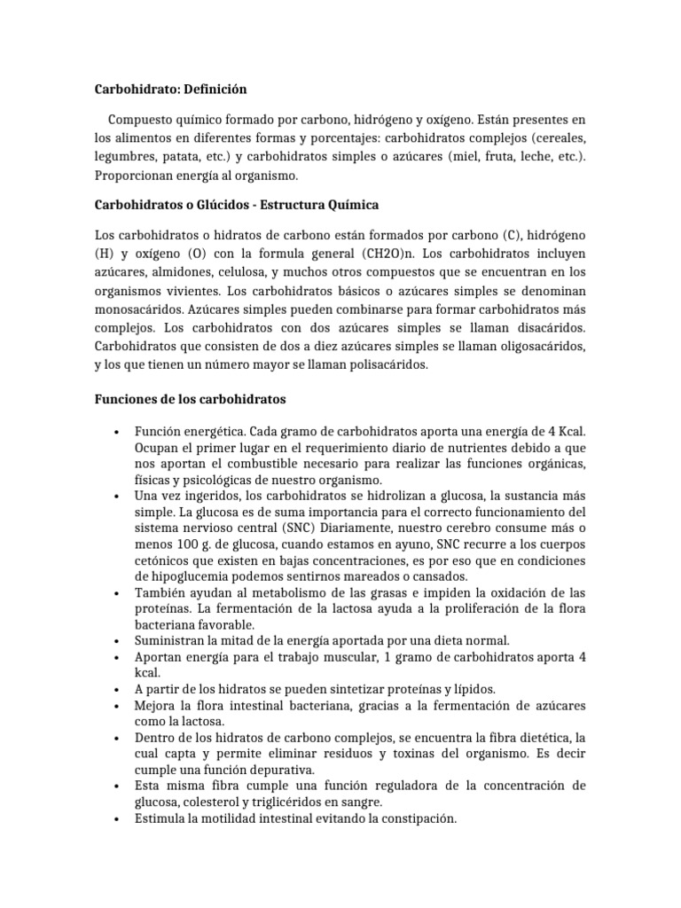 Definición De Carbohidratos Pdf Carbohidratos Lípido