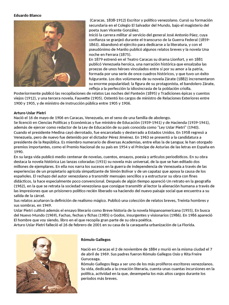 Escritores Venezolanos Destacados | PDF | Venezuela