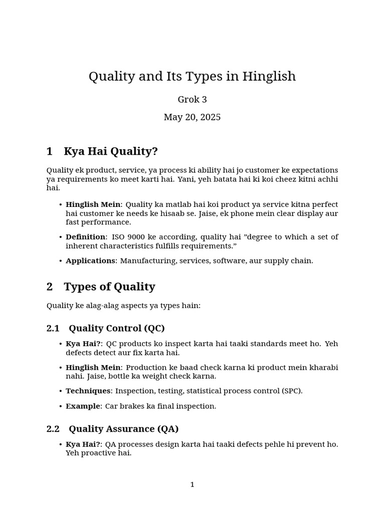 Quality and Its Type | PDF | Six Sigma | Quality Assurance