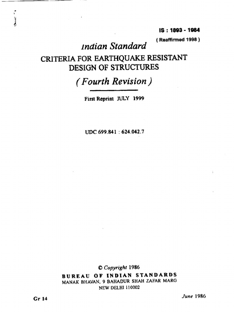 Is-1893-Criteria For Earthquake Resistant Design of Structures | PDF