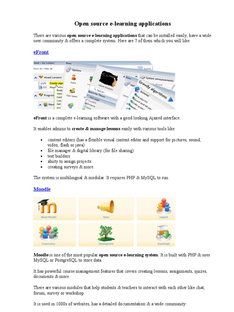 OSS Applications in E-Learning | PDF | Moodle | Educational Technology