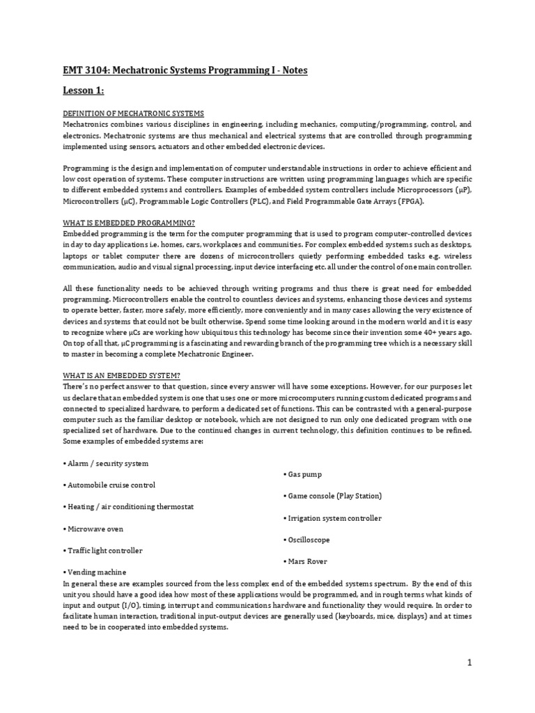 Mechatronic Systems Programming Overview | PDF | Microcontroller ...