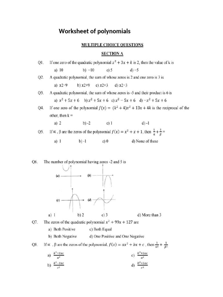 Worksheet of Polynomials | PDF