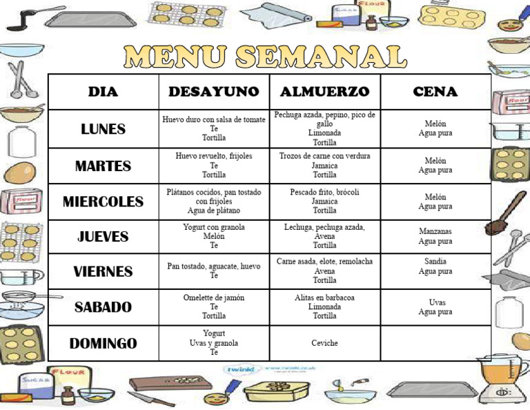 Plan de Comidas Semanal Saludable | PDF | Comida y bebida | Cocinando