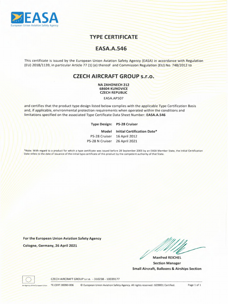 EASA Type Certificate for PS-28 Cruiser | PDF | Aerospace | Aircraft