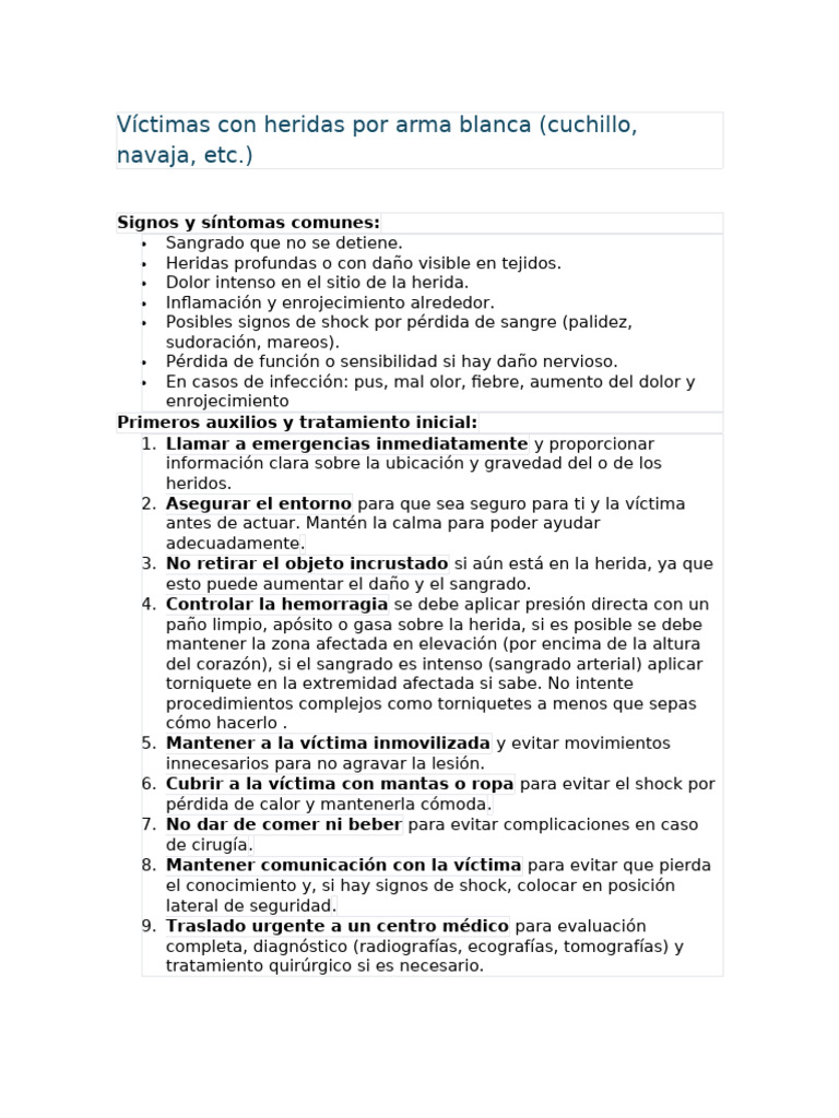 Heridas Con Arma Blanca | PDF | Herida | Sangrado