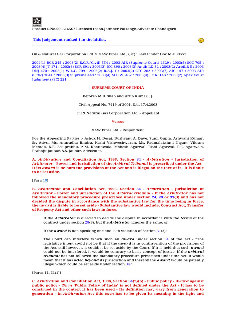 Supreme Court Arbitration Jurisdiction Ruling | PDF | Arbitral Tribunal ...