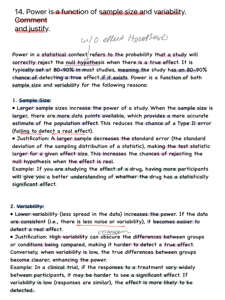 CH-1, Q-3 Power Is A Function of Sample Size and Variability PDF | PDF ...
