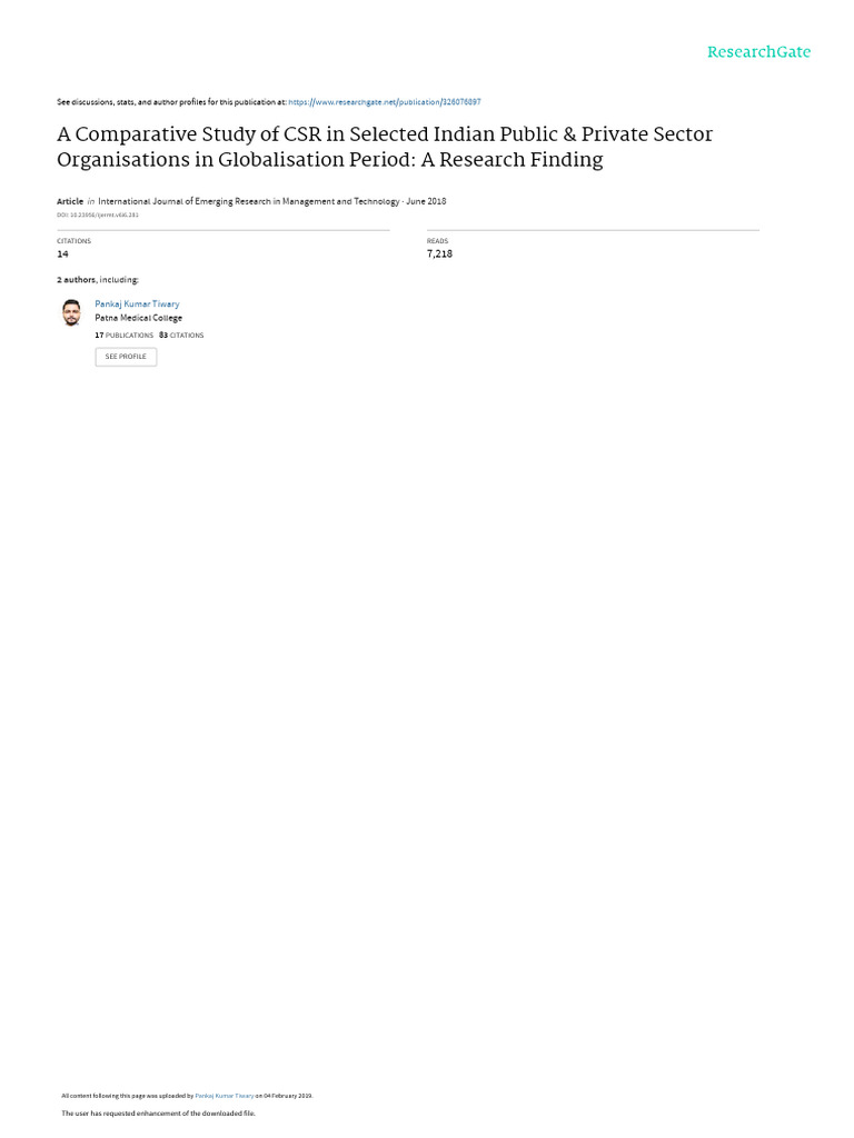 A Comparative Study of CSR in Selected Indian Publ | PDF | Corporate ...