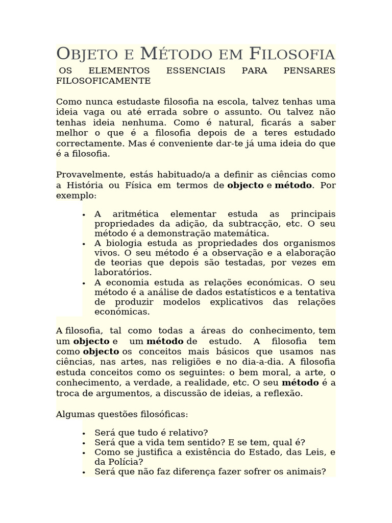 Filosofia: Objetos e Métodos de Estudo | PDF | Método científico ...