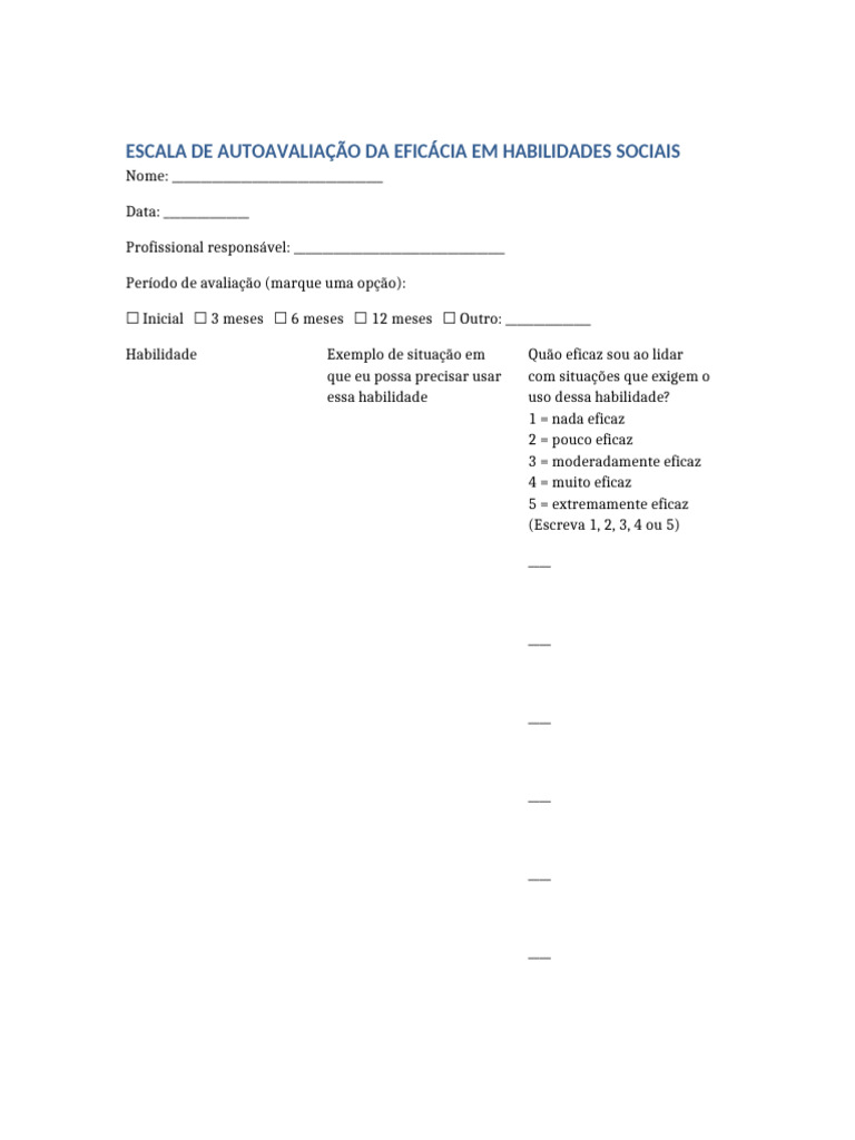 Autoavaliação de Habilidades Sociais | PDF