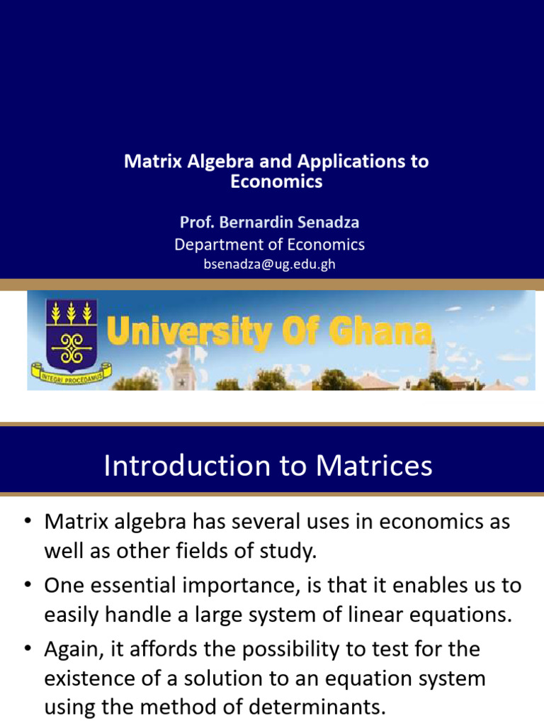 Lecture 3-4 EPMP673 Lecture Slides - Matrix Algebra and Applications To ...