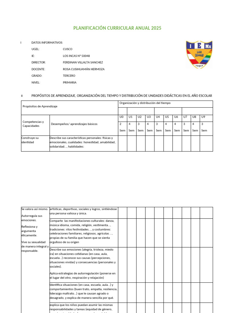 Planificación Curricular 2025 - Tercer Grado | PDF | Datos | Geometría