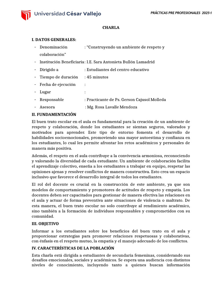 Charla Construyendo Un Ambiente de Respeto y Colaboración | PDF ...
