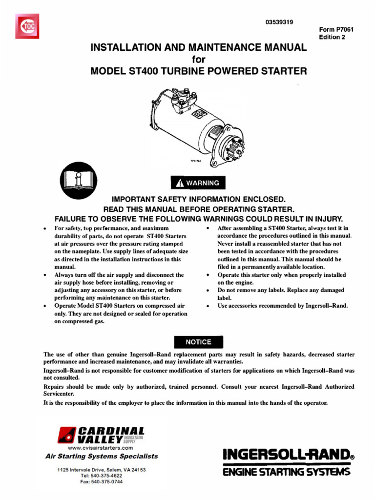 ST400 Turbine Starter Manual | PDF | Valve | Screw