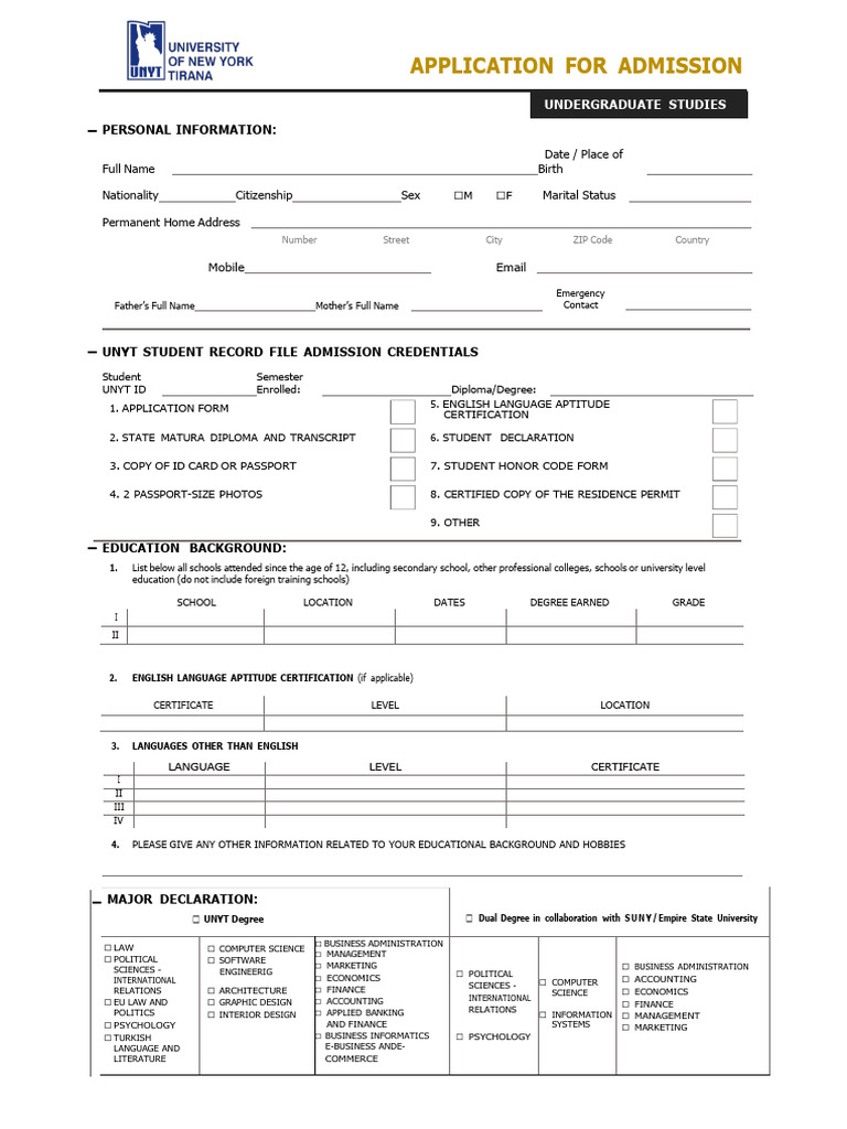 UNYT Undergraduate Admission Application | PDF | Government And Personhood