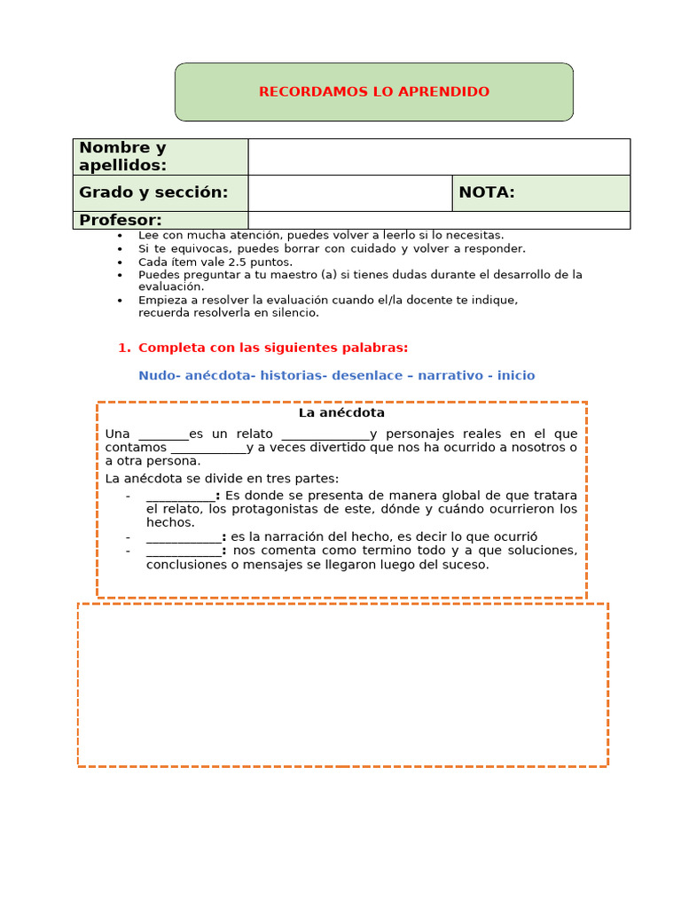 Recordamos Lo Aprendido | PDF