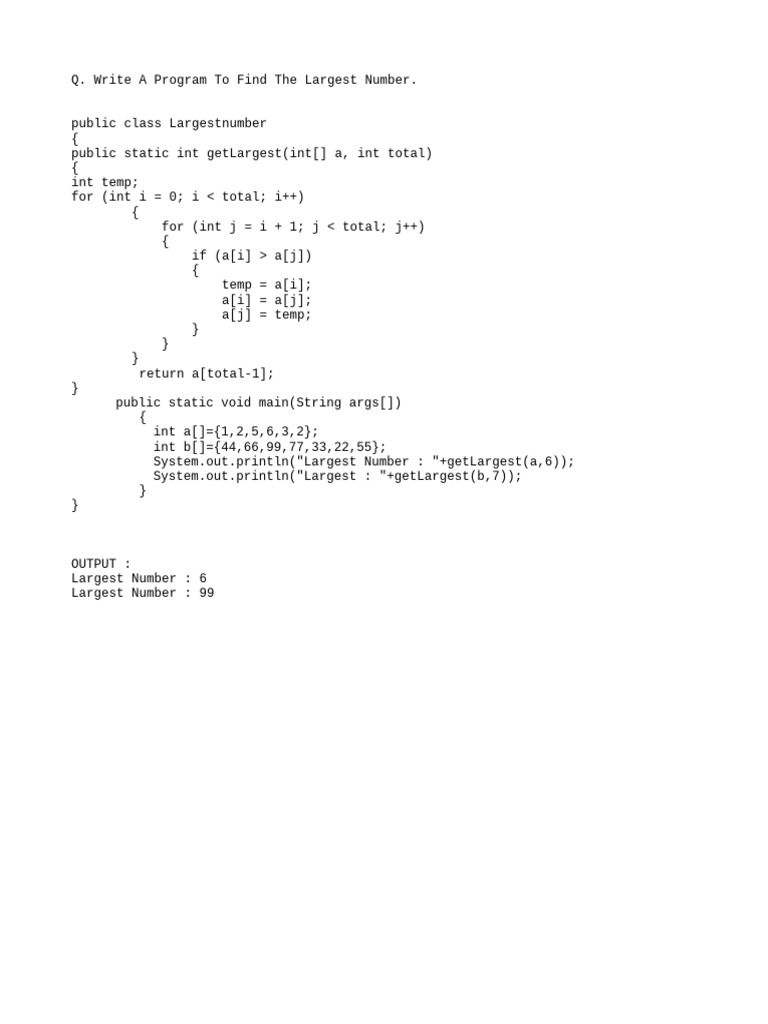 Find Largest Number in Java Array | PDF