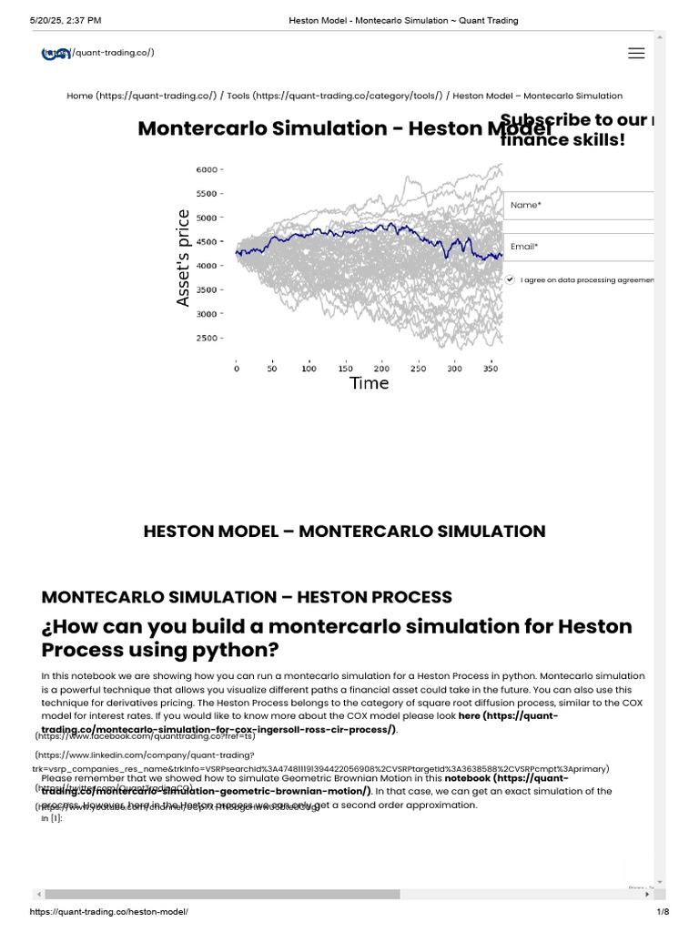 Heston Model Monte Carlo Simulation Guide | PDF | Matrix (Mathematics ...