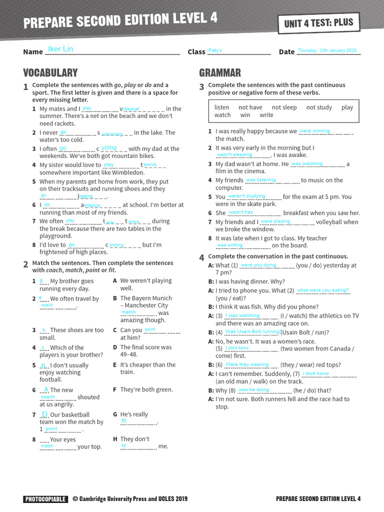 Prepare Level 4 Unit 4 Test Guide | PDF