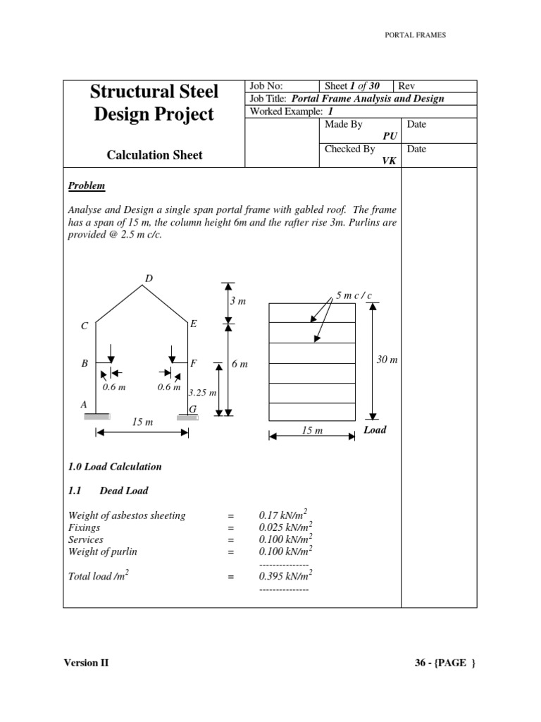 Portal Frame Design Calculation Example | PDF | Crane (Machine ...