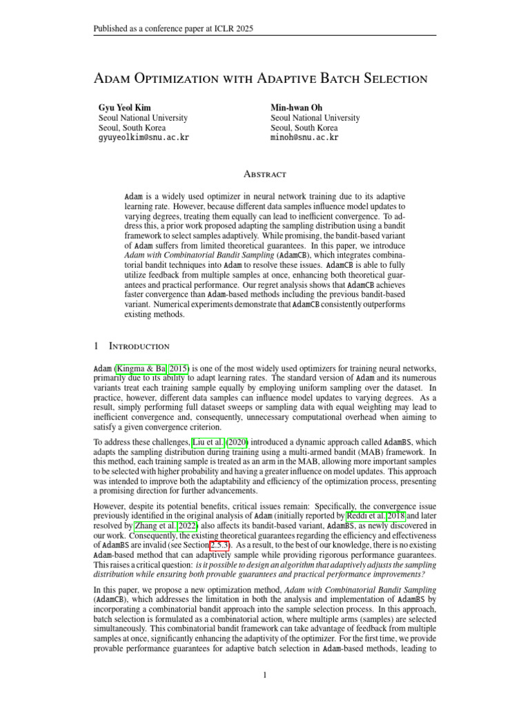 Kim2024 - ADAM Optimization With Adaptive Batch Selection | PDF ...