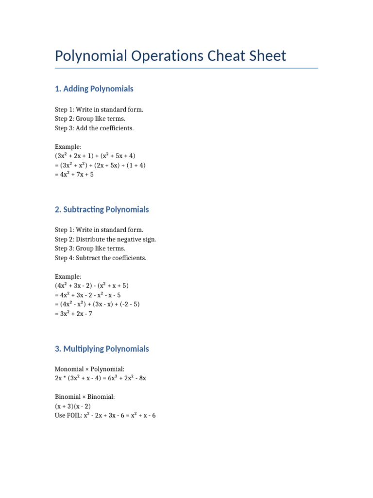 Polynomial Operations Overview | PDF