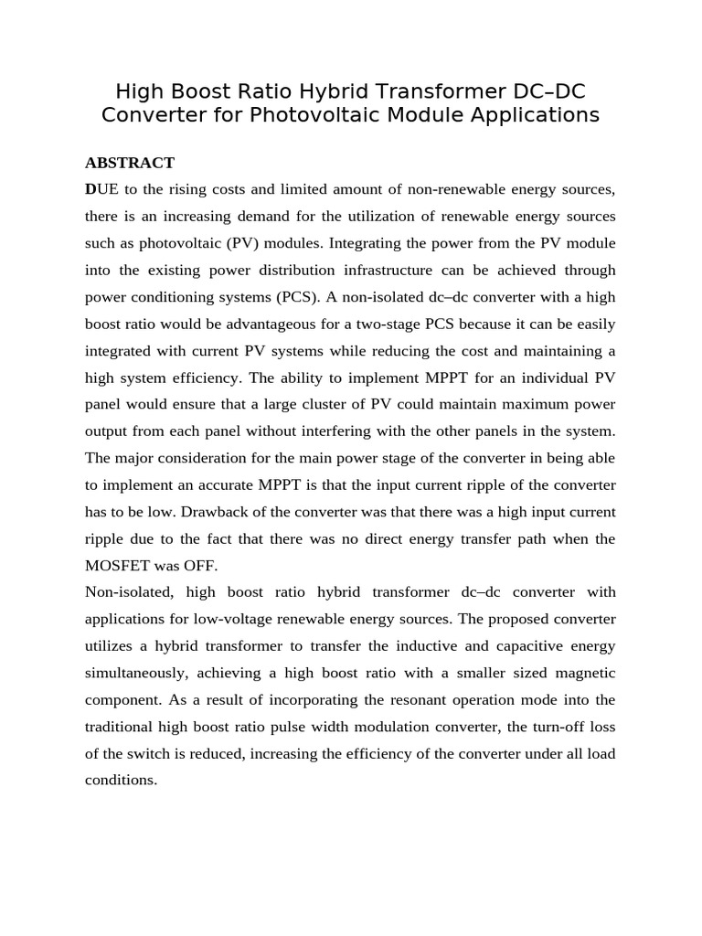 High Boost Ratio DC-DC Converter for PV | PDF