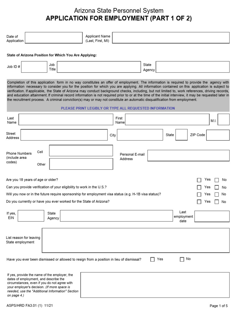 Arizona Employment Application Form | PDF | Driver's License | Employment