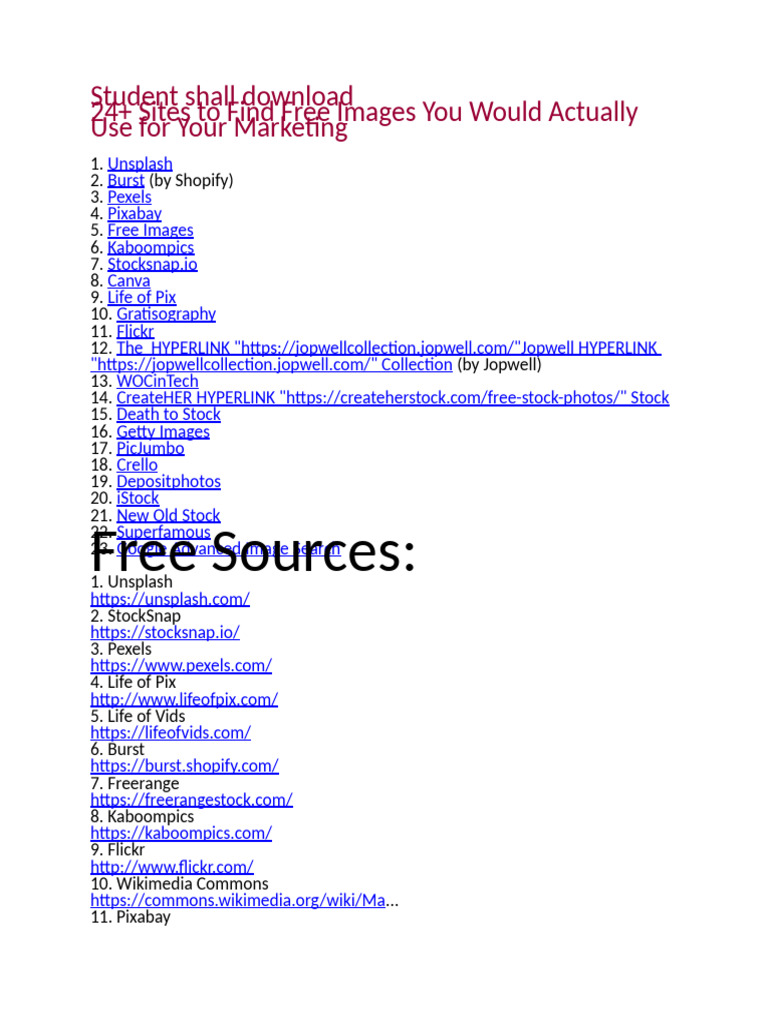 Free Image Resources for Marketing | PDF