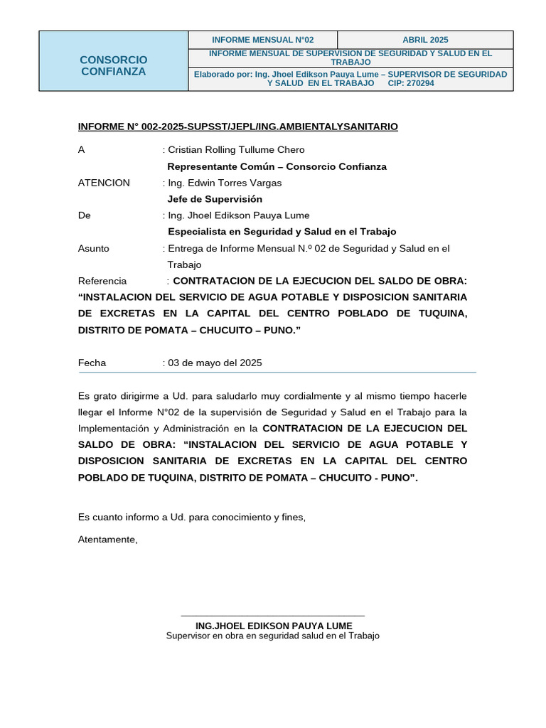 Informe Mensual de Seguridad en Obra - Abril 2025 | PDF | Topografía ...