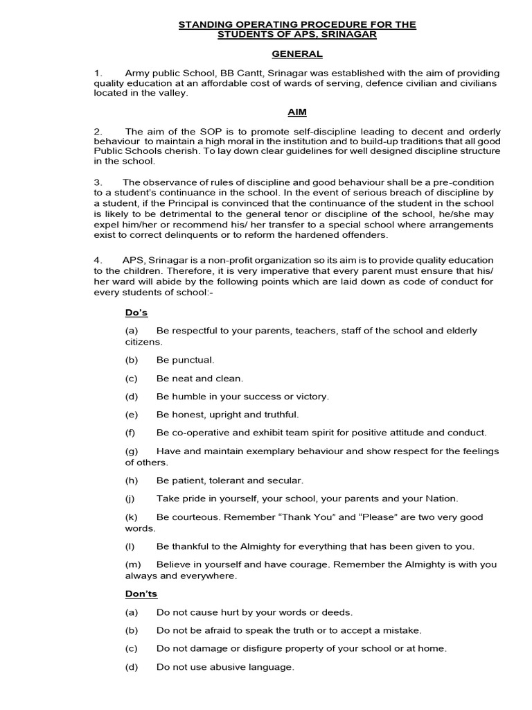 APS Srinagar Student Conduct Guidelines | PDF | Disciplines | Justice