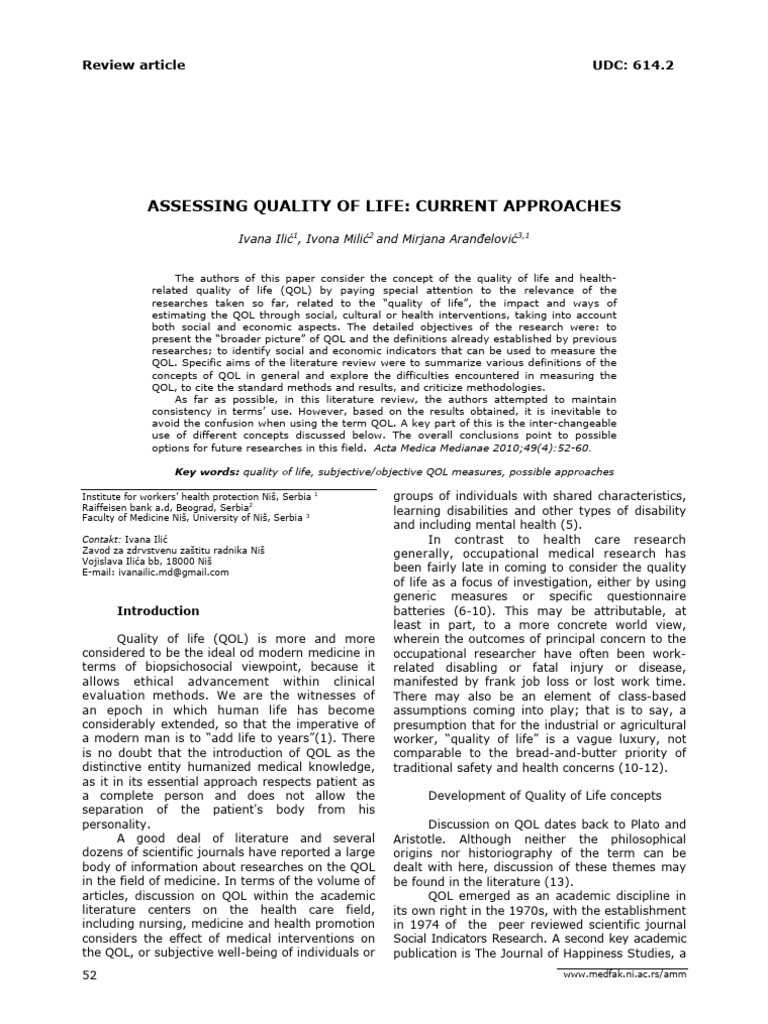 Quality of Life: Current Approaches | PDF | Quality Of Life | Well Being