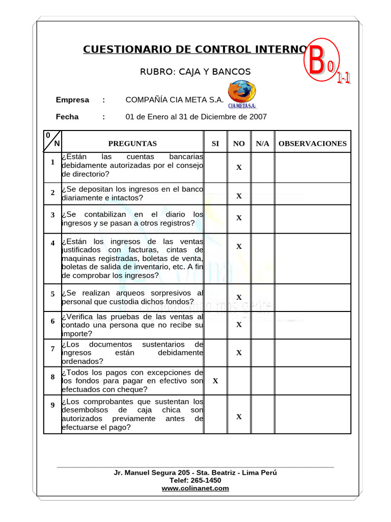 Cuestionario de Control Interno 2007 | PDF | Contabilidad | Negocios ...