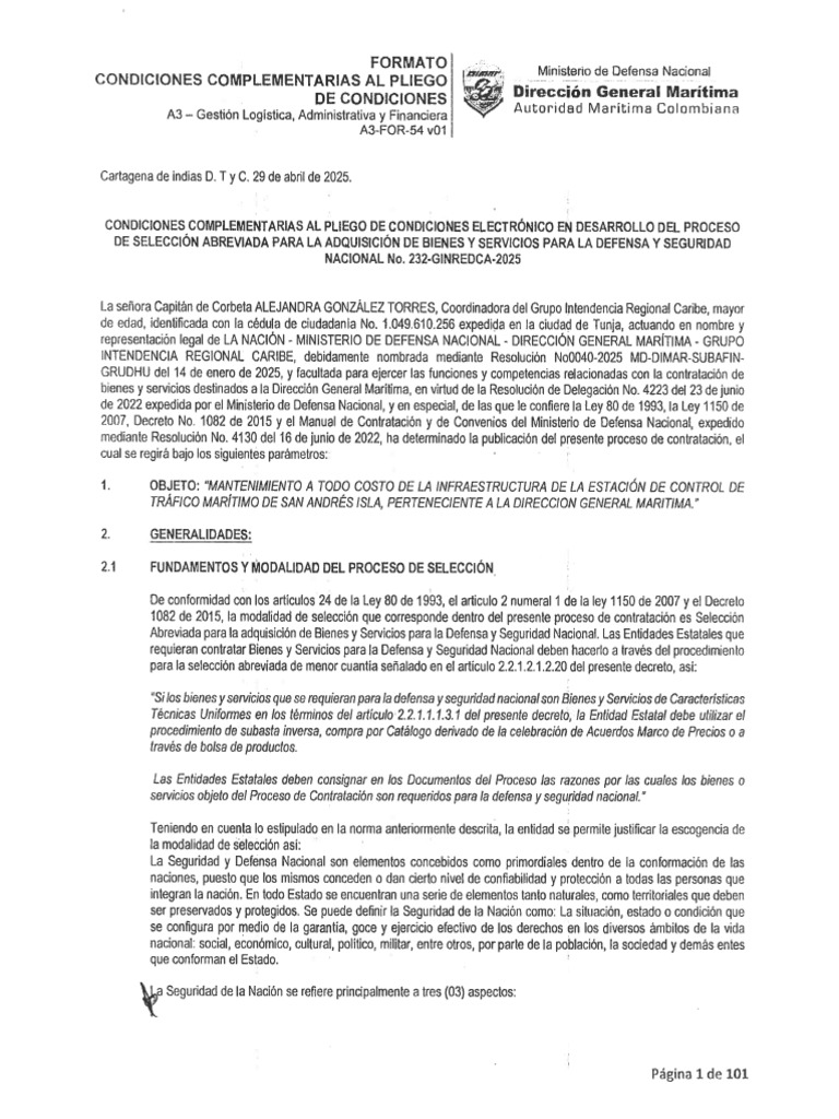 Condiciones Complementarias Pliego de Condiciones Definitivo | PDF