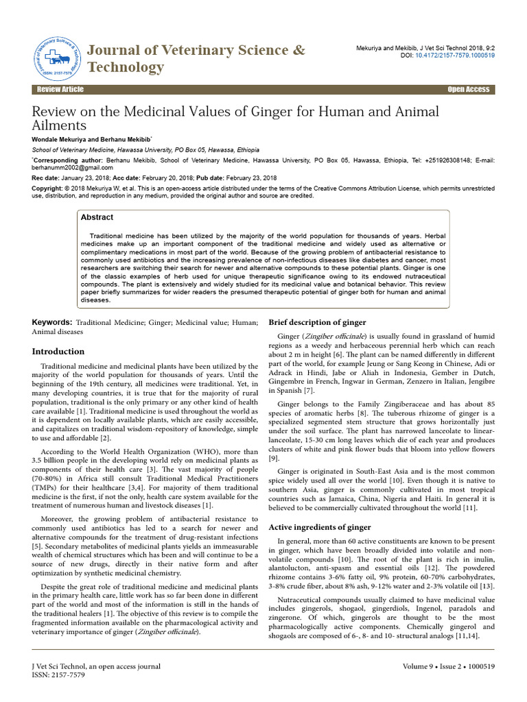 Review On The Medicinal Values of Ginger For Human and Animalailments ...