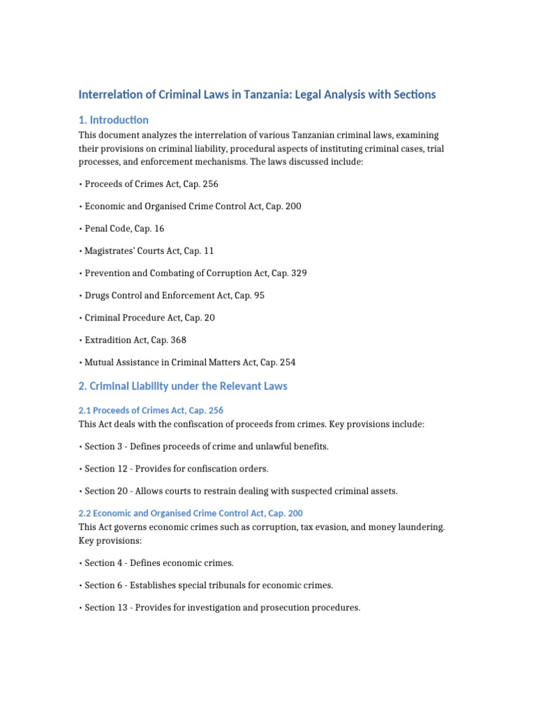 Tanzanian Criminal Law Interrelations Analysis | PDF | Crimes | Crime ...