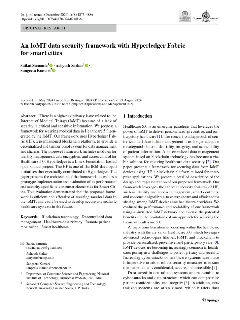 IoMT Data Security Framework Using Hyperledger | PDF | Internet Of ...