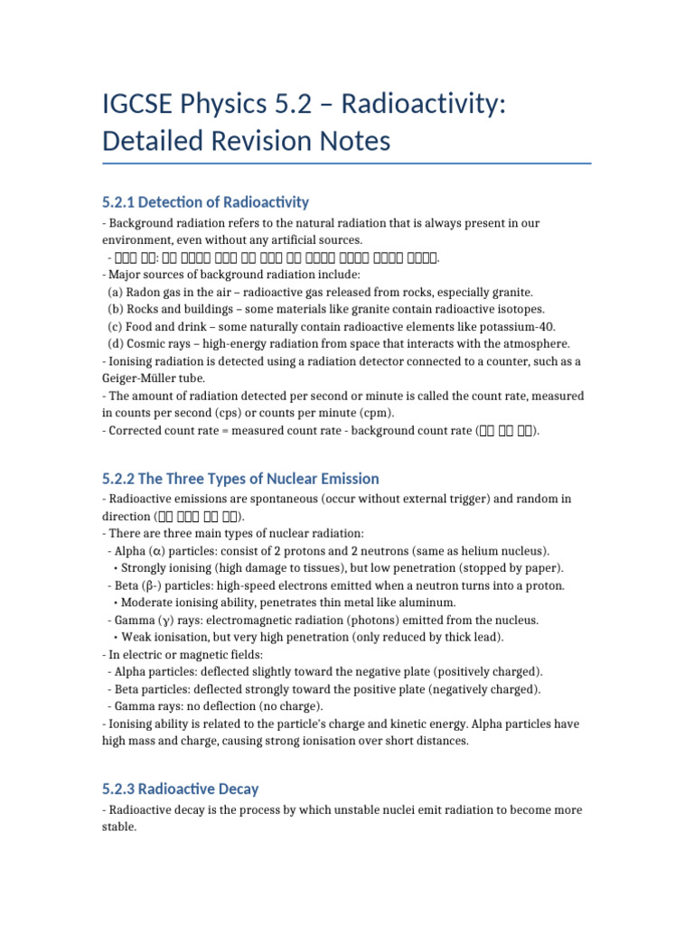 IGCSE Physics 5.2 Revision Notes | PDF | Radioactive Decay | Ionizing ...