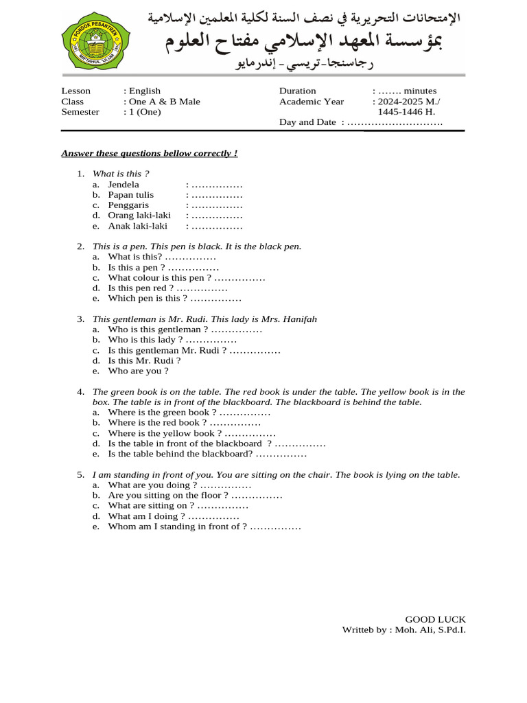 English Lesson Questions and Answers | PDF
