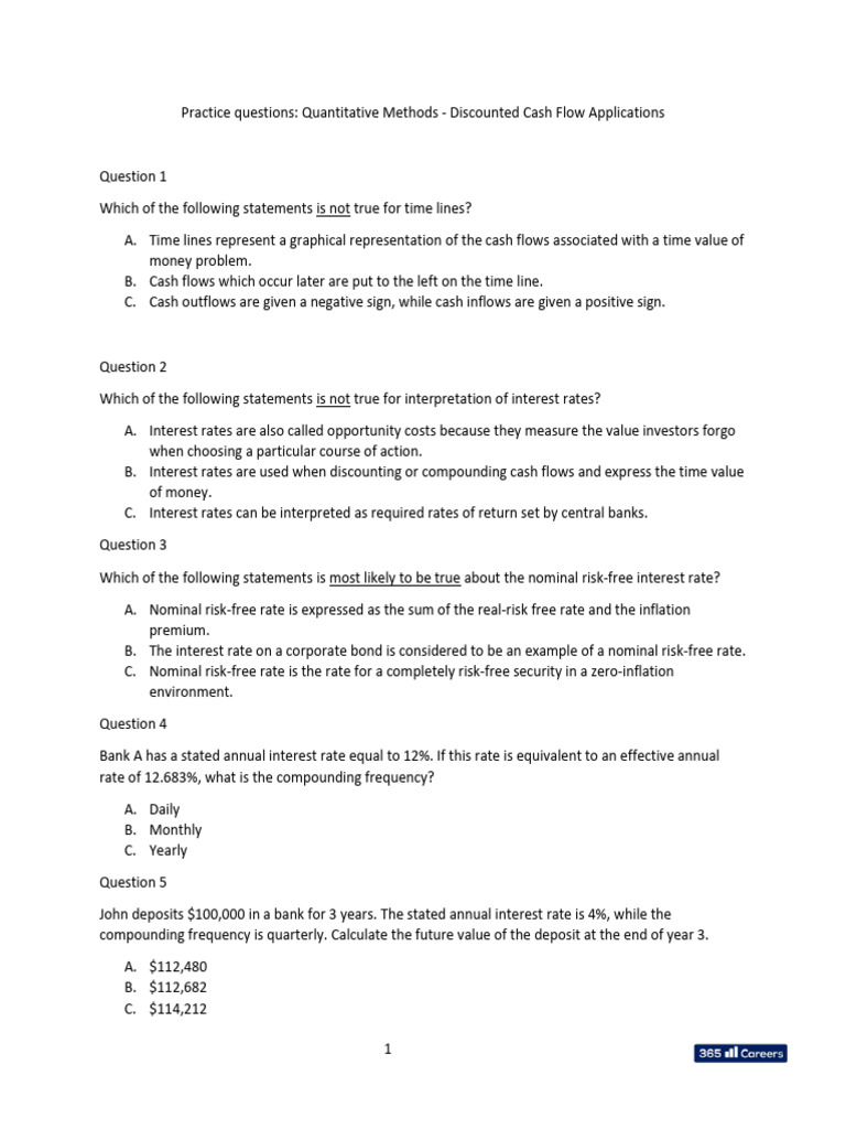 Practice+Questions+ (Quantitative+Methods+ Time+Value+of+Money) | PDF ...