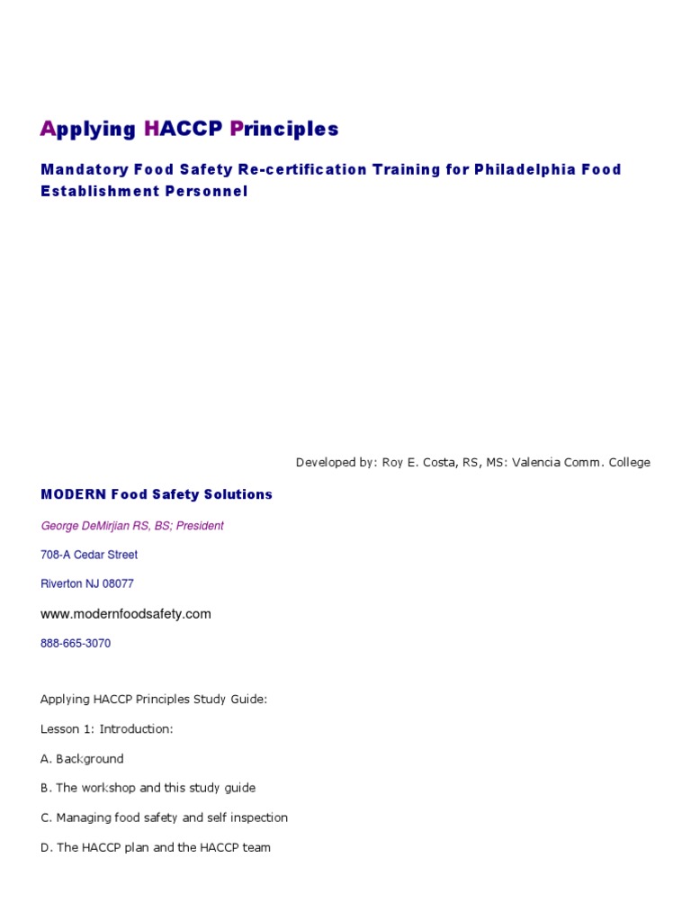 HACCP Principles for Food Safety Training | PDF | Hazard Analysis And ...