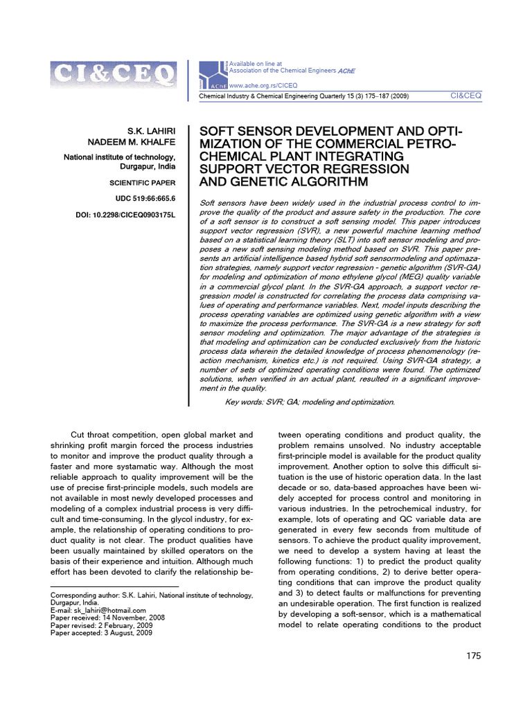 Soft Sensor Development and Optimization | PDF | Mathematical ...