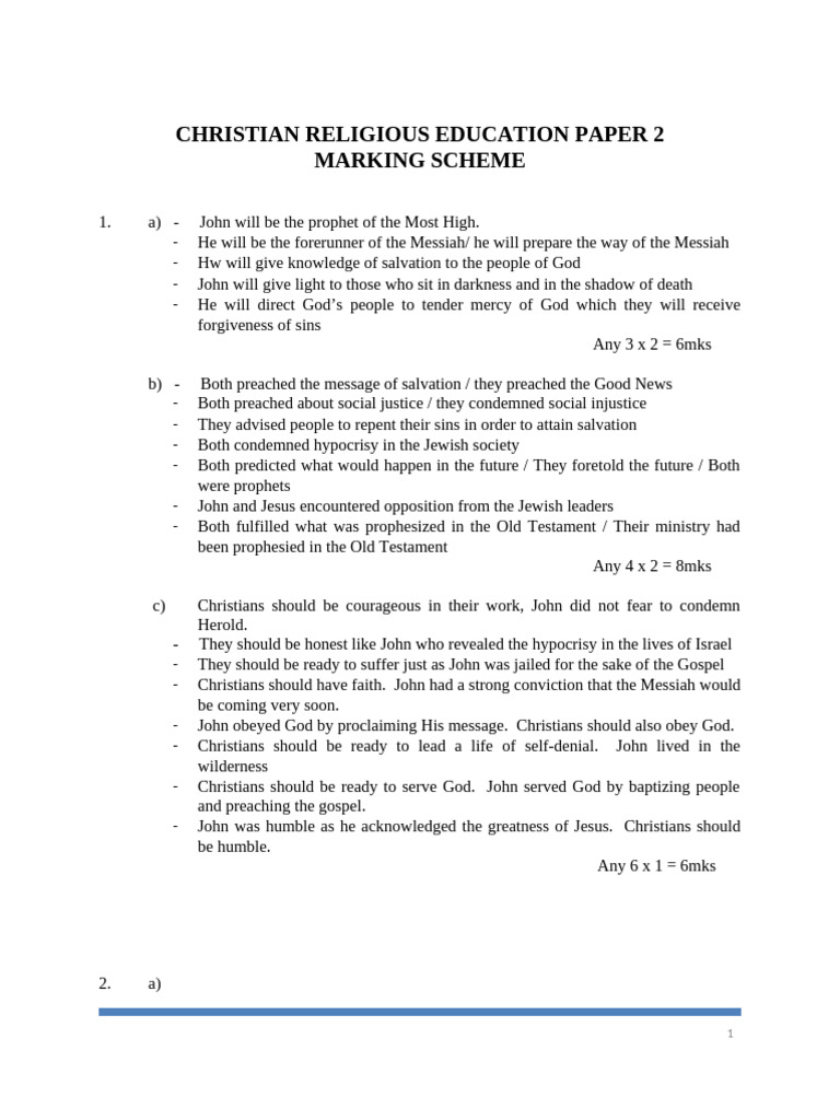 Christian Religious Education Paper 2 | PDF | John The Baptist | Jesus