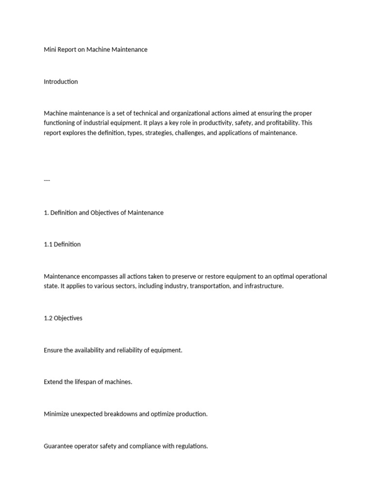 Mini Report On Maintenance Machine | PDF | Mechanical Engineering