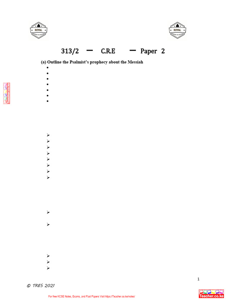 KCSE C.R.E Paper 2 Exam Guide | PDF | Jesus | Disciple (Christianity)