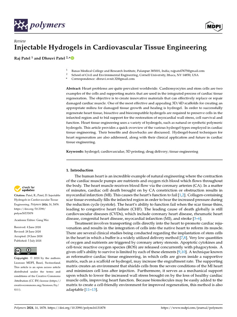 Injectable Hydrogels for Heart Repair | PDF | Tissue Engineering ...