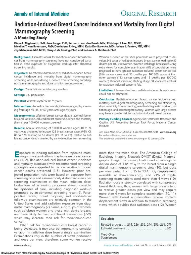 Miglioretti Et Al 2016 Radiation Induced Breast Cancer Incidence and ...